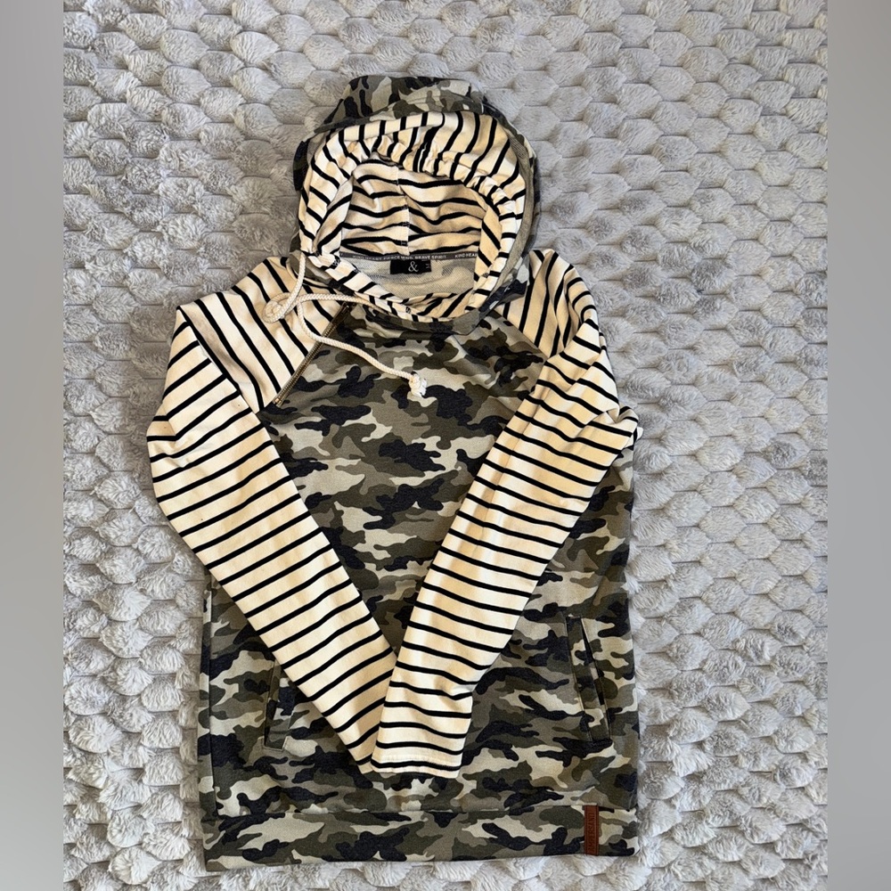 Ampersand Avenue DoubleHood Sweatshirt in Camo & Stripe design